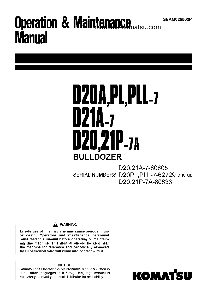 D20PLL-7(JPN) S/N 62729-UP Operation manual (English)
