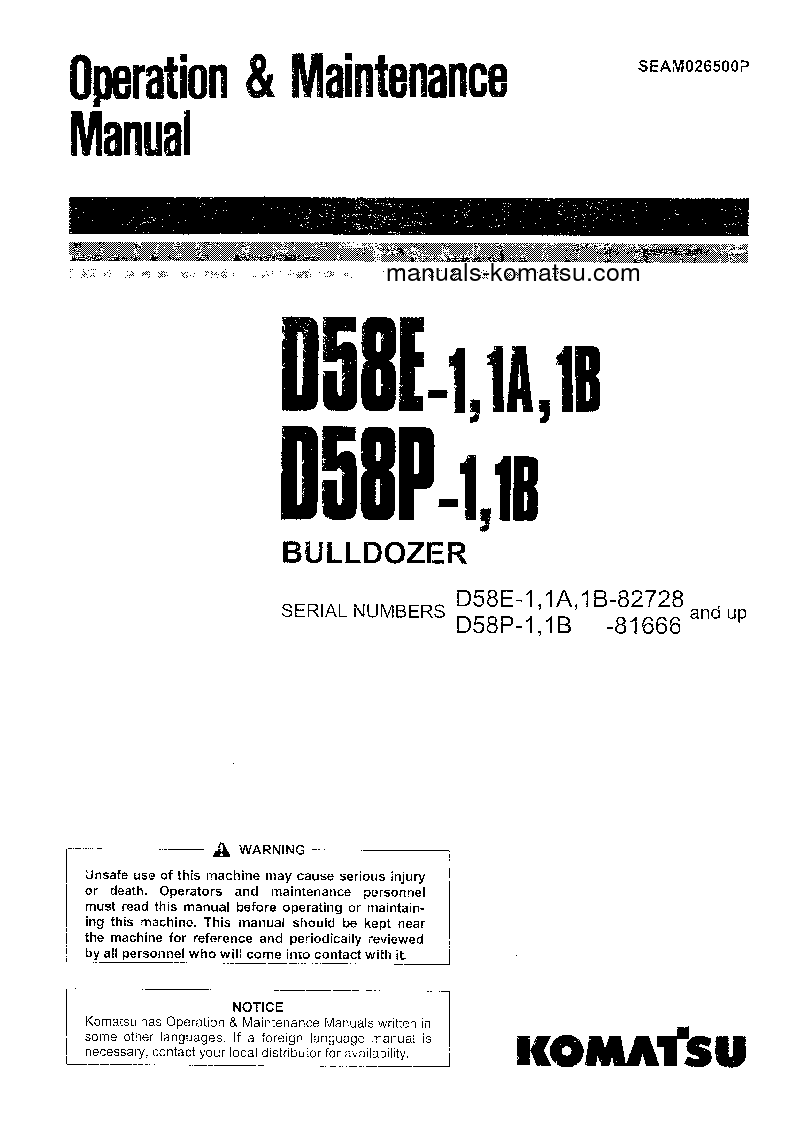 D58P-1(JPN)-POWER ANGLE AND TILT DOZER S/N 81666-UP Operation manual (English)