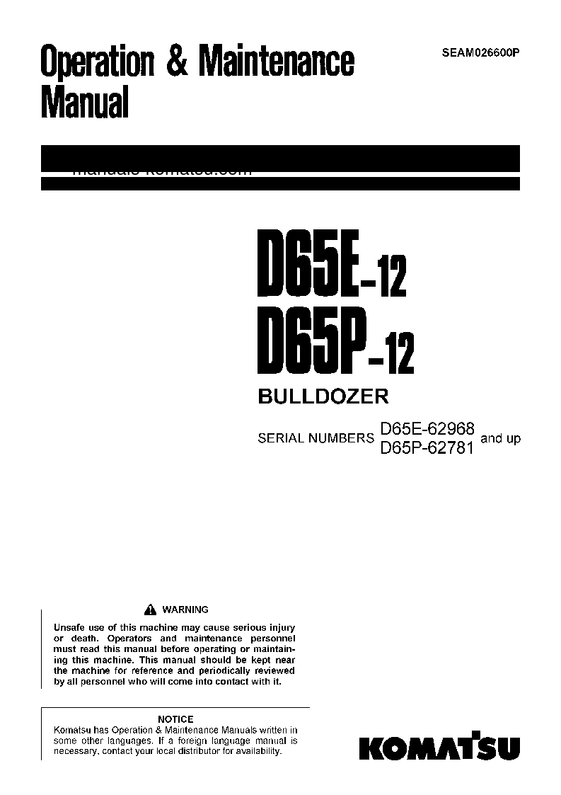 D65P-12(JPN) S/N 62968-65000 Operation manual (English)