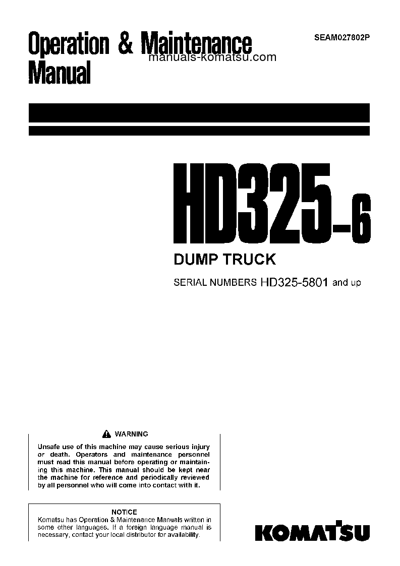 HD325-6(JPN) S/N 5801-6000 Operation manual (English)