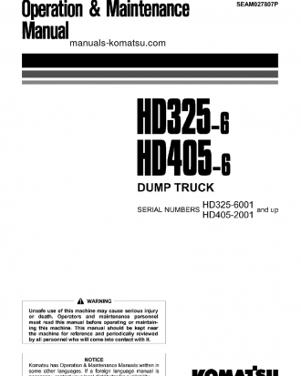HD325-6(JPN) S/N 6001-6187 Operation manual (English)