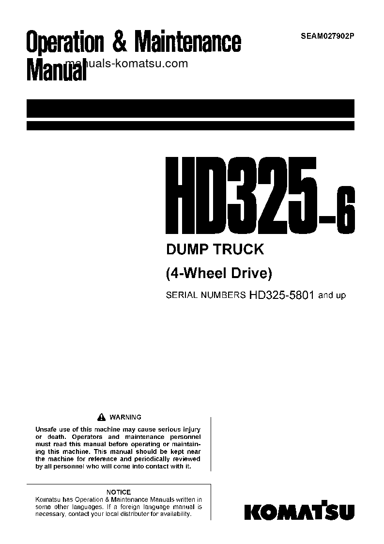 HD325-6(JPN)-4WD S/N 5801-UP Operation manual (English)