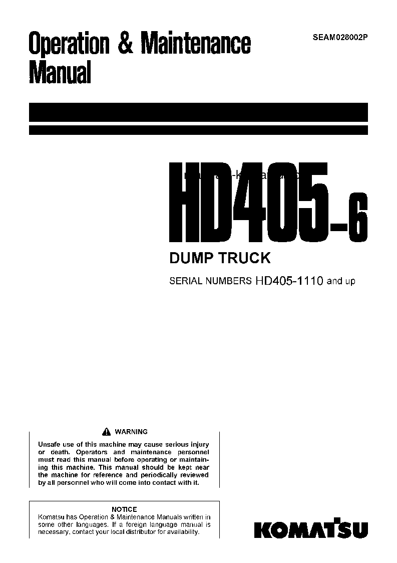 HD405-6(JPN) S/N 1110-2000 Operation manual (English)