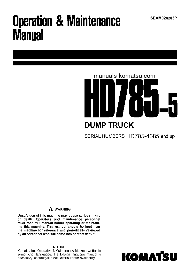 HD785-5(JPN) S/N 4085-4187 Operation manual (English)