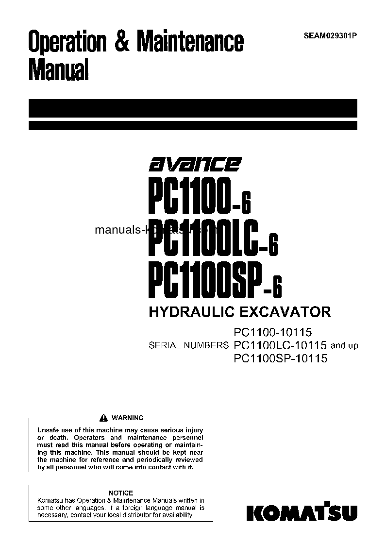 PC1100LC-6(JPN)-LOADING SHOVEL S/N 10115-UP Operation manual (English)