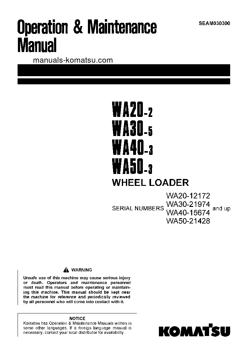 WA50-3(JPN) S/N 21428-UP Operation manual (English)