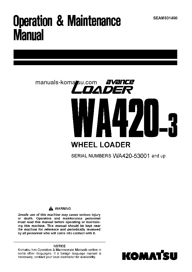 WA420-3(JPN) S/N 53001-54000 Operation manual (English)