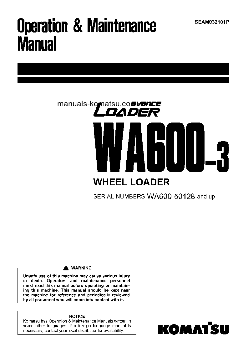 WA600-3(JPN) S/N 50128-UP Operation manual (English)