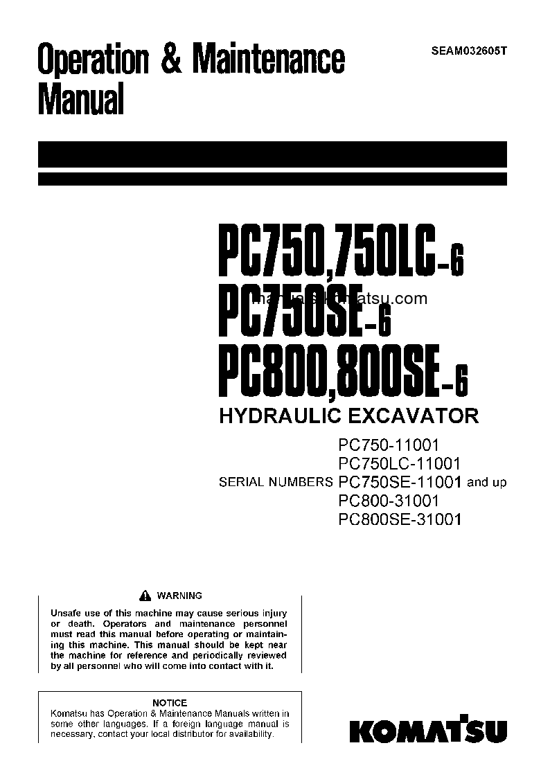 PC750SE-6(JPN) S/N 11001-UP Operation manual (English)
