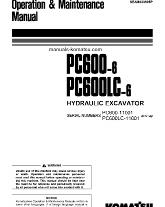 PC600LC-6(JPN) S/N 11001-UP Operation manual (English)