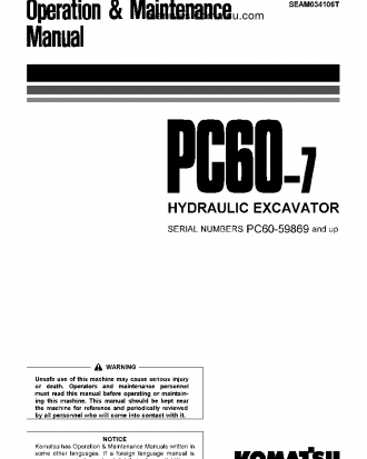 PC60-7(JPN) S/N 59869-UP Operation manual (English)