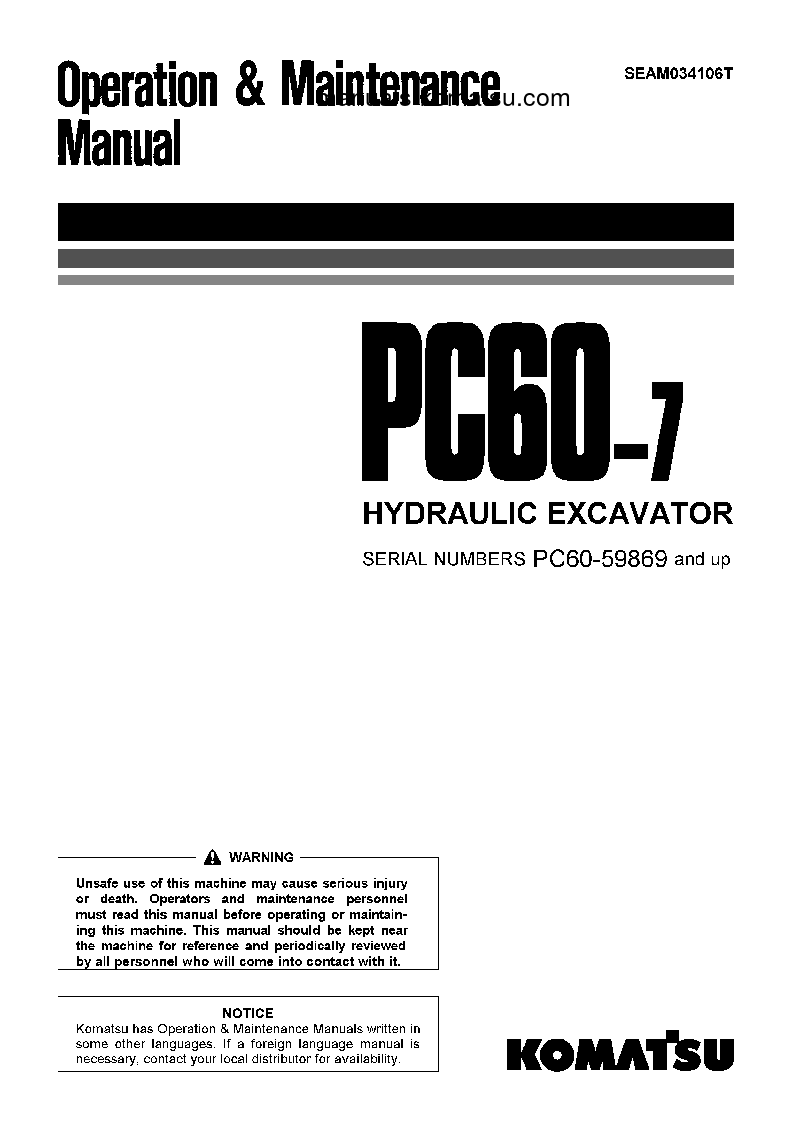 PC60-7(JPN) S/N 59869-UP Operation manual (English)