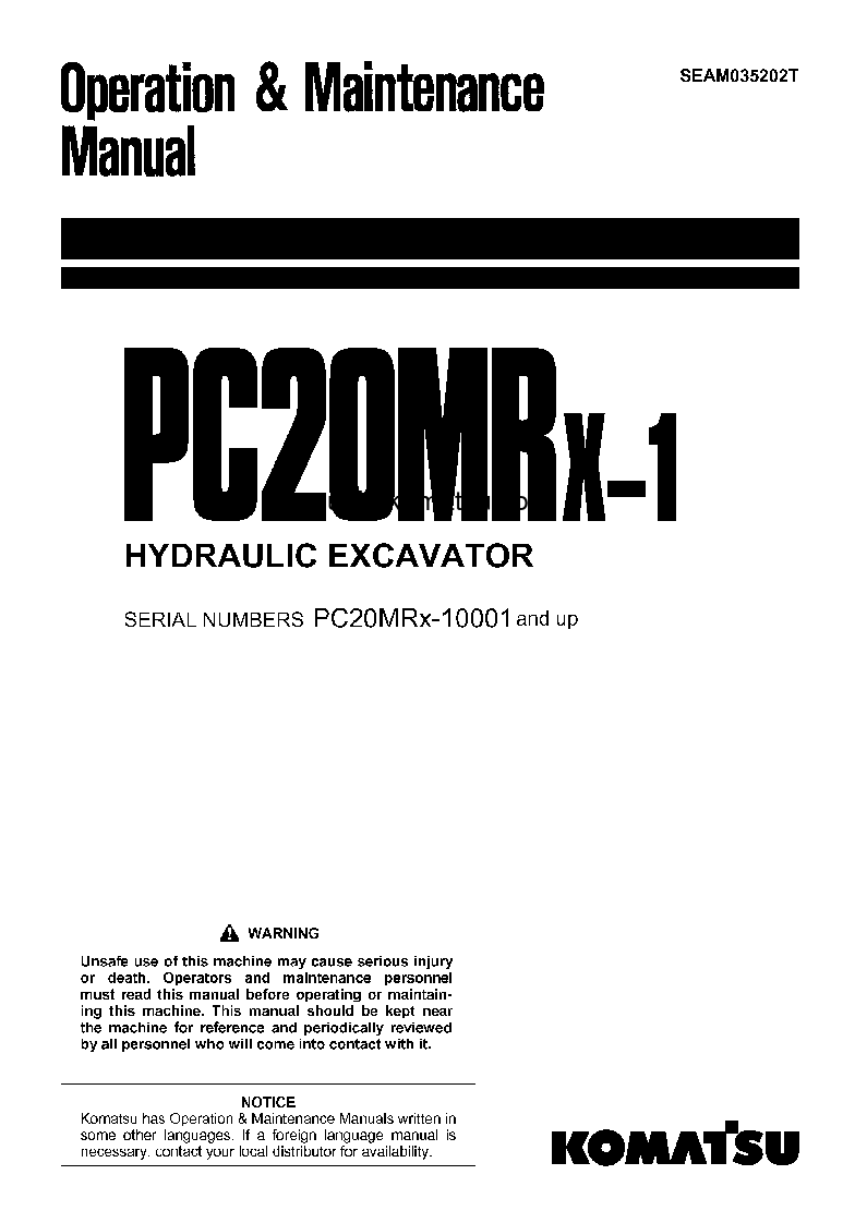 PC20MRX-1(JPN) S/N 10001-UP Operation manual (English)