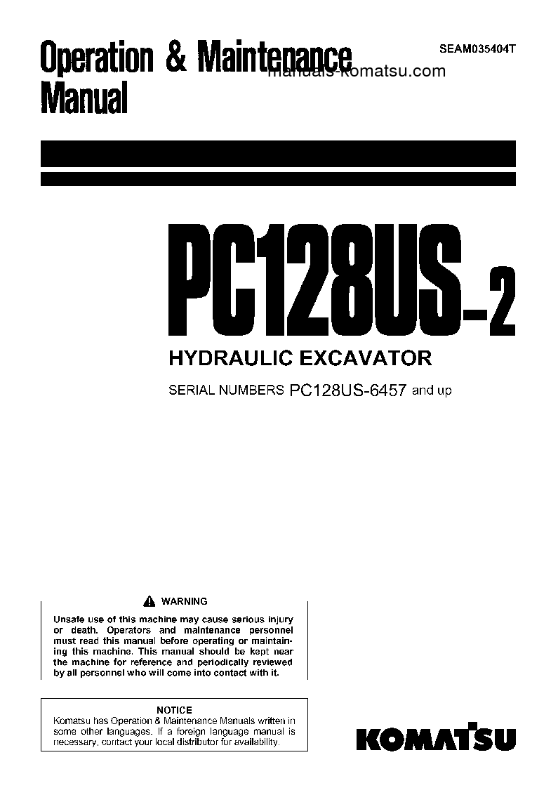 PC128US-2(JPN) S/N 6457-7730 Operation manual (English)