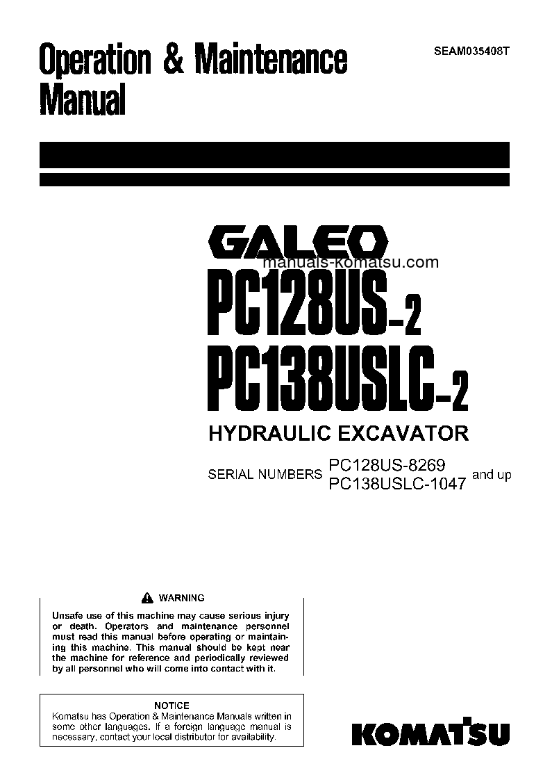 PC138USLC-2(JPN) S/N 1047-1500 Operation manual (English)