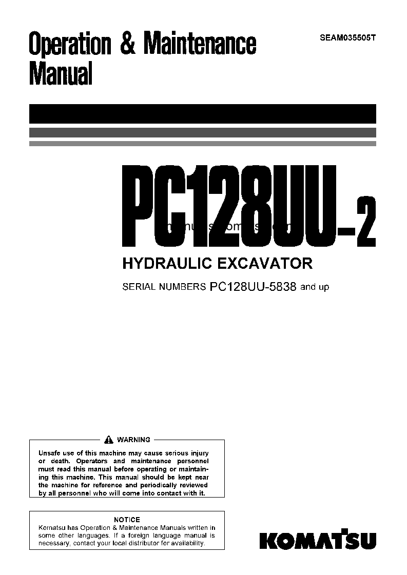 PC128UU-2(JPN) S/N 5838-6289 Operation manual (English)