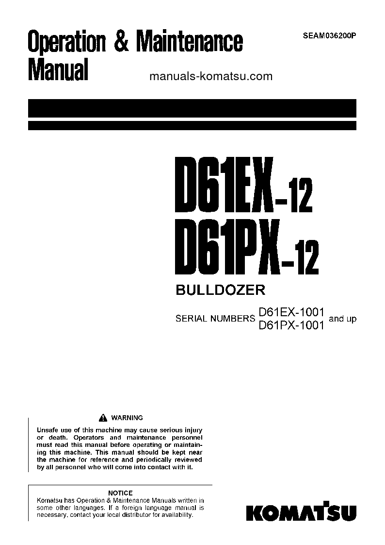 D61EX-12(JPN) S/N 1001-UP Operation manual (English)