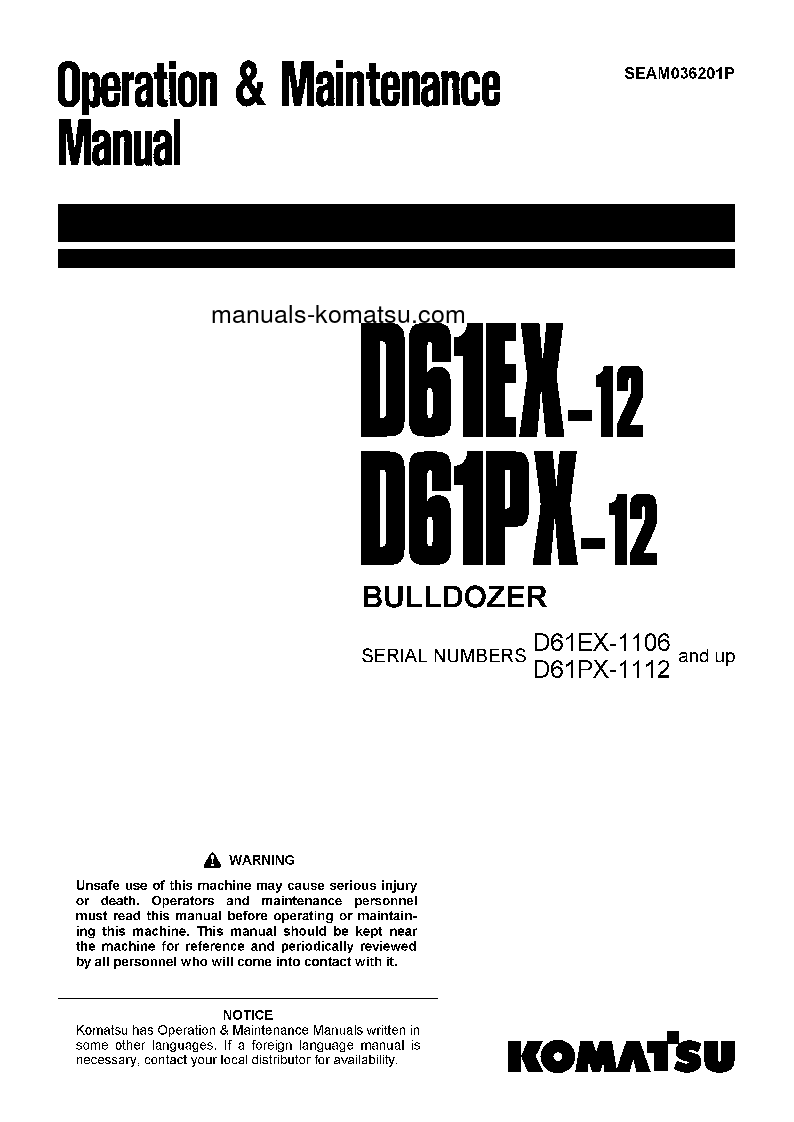 D61PX-12(JPN) S/N 1112-UP Operation manual (English)