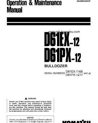 D61PX-12(JPN) S/N 1217-UP Operation manual (English)