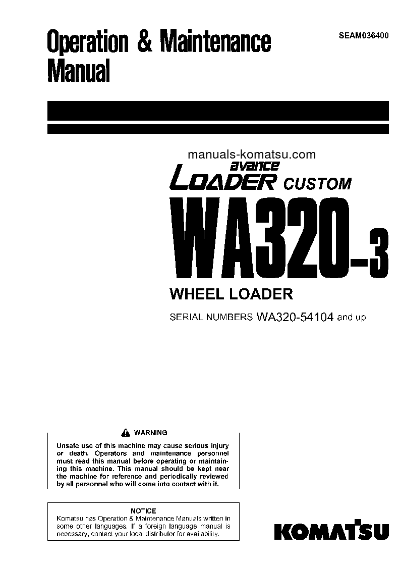 WA320-3(JPN)-CUSTOM S/N 54104-UP Operation manual (English)