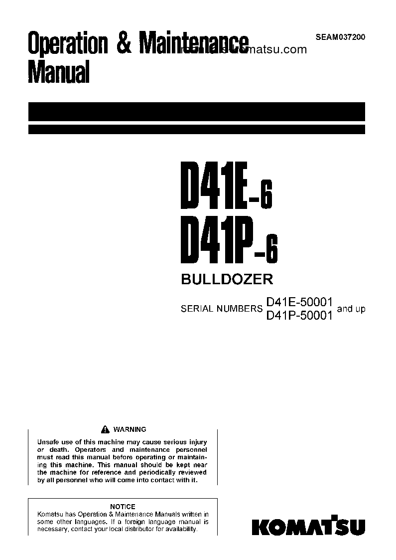 D41P-6(JPN) S/N 50001-UP Operation manual (English)