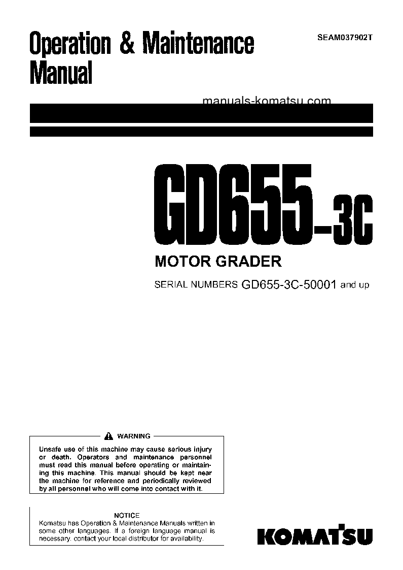 GD655-3(JPN)-FOR N. AMERICA S/N 50001-51000 Operation manual (English)