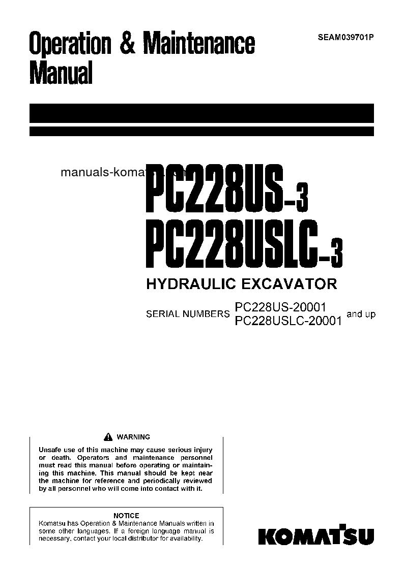 PC228USLC-3(JPN)-FOR EU S/N 20001-30000 Operation manual (English)