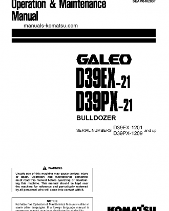 D39PX-21(JPN) S/N 1209-1500 Operation manual (English)