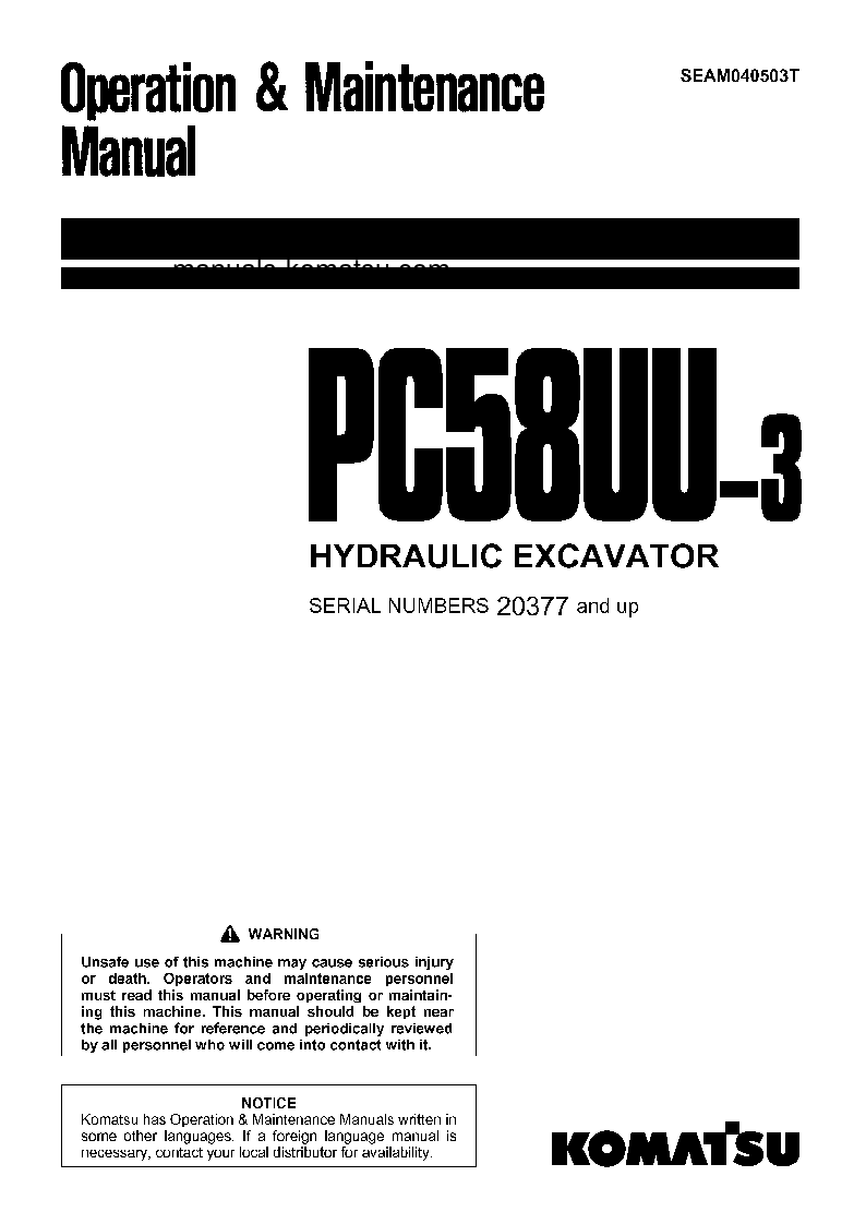 PC58UU-3(JPN) S/N 20377-22000 Operation manual (English)