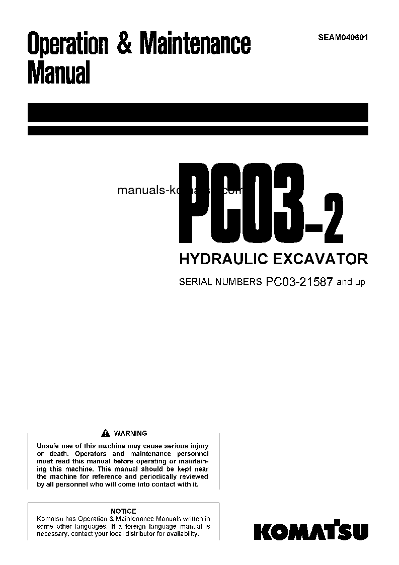 PC03-2(JPN) S/N 21587-UP Operation manual (English)