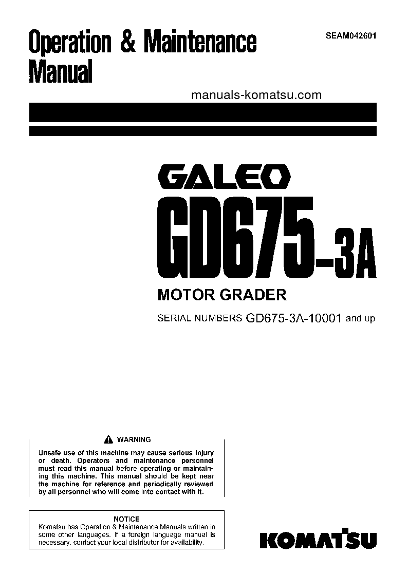 GD675-3(JPN)-A S/N 10001-10000 Operation manual (English)