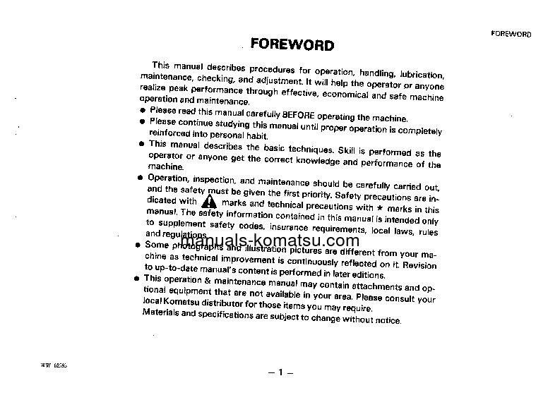 Protected: WA800-2(JPN) S/N 10501-10503 Operation manual (English)