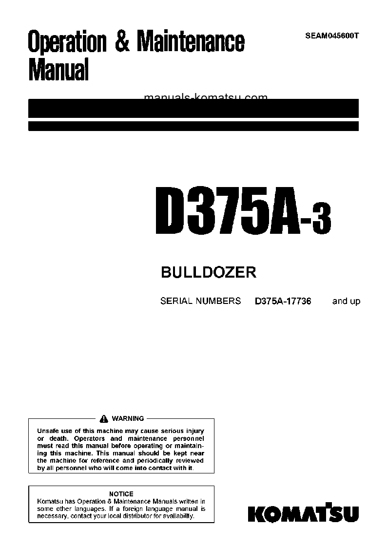 D375A-3(JPN)--50C DEGREE FOR CANADA S/N 17736-UP Operation manual (English)