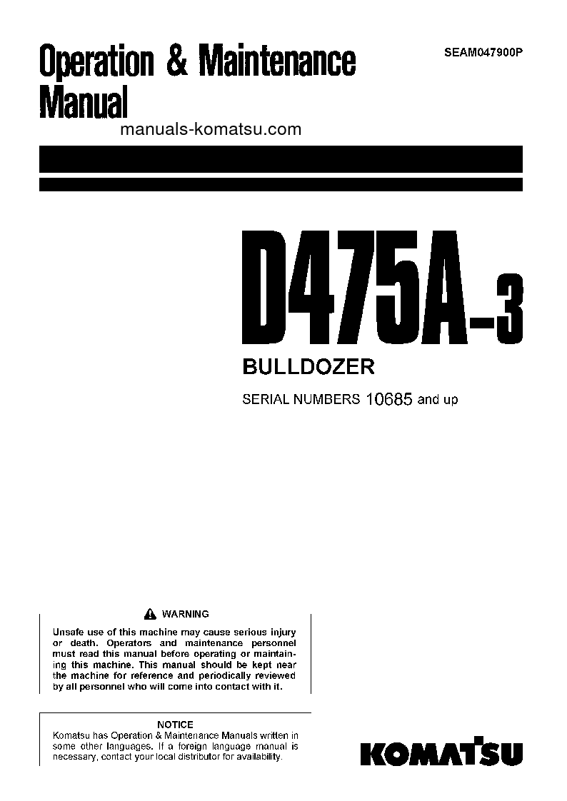 D475A-3(JPN)-FOR ESTONIA S/N 10685-UP Operation manual (English)