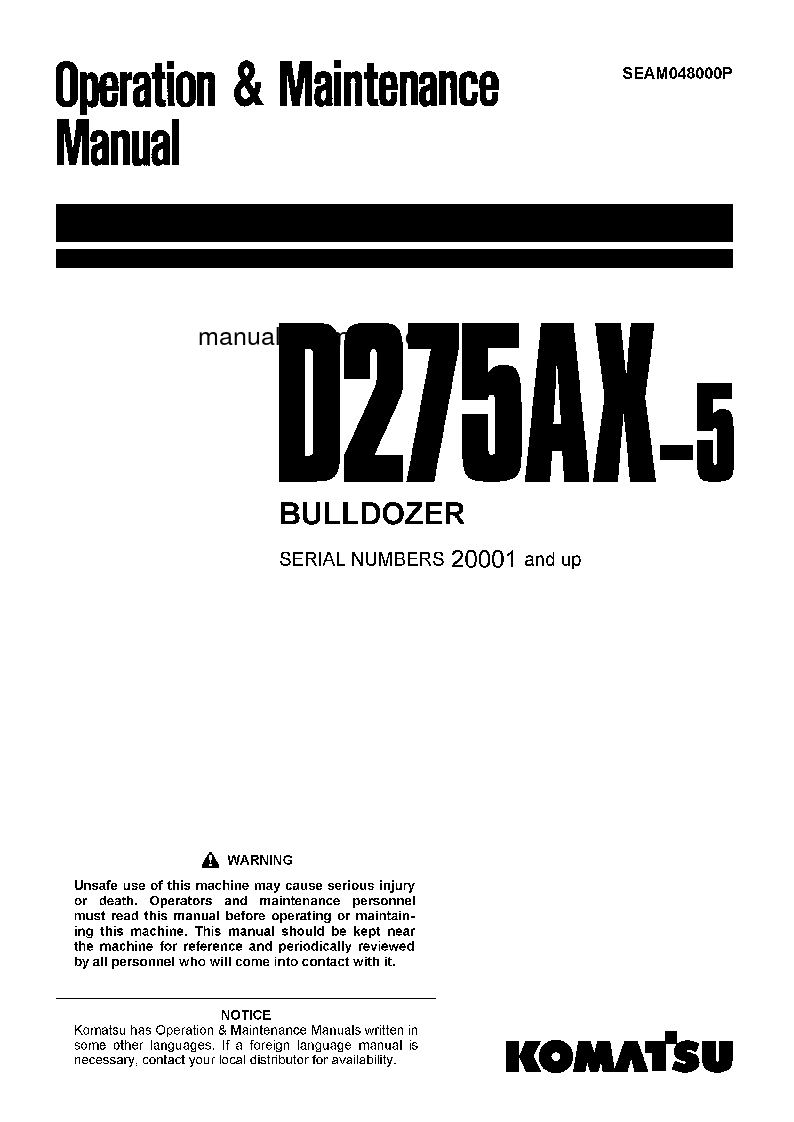D275AX-5(JPN)-FOR ESTONIA S/N 20001-20163 Operation manual (English)