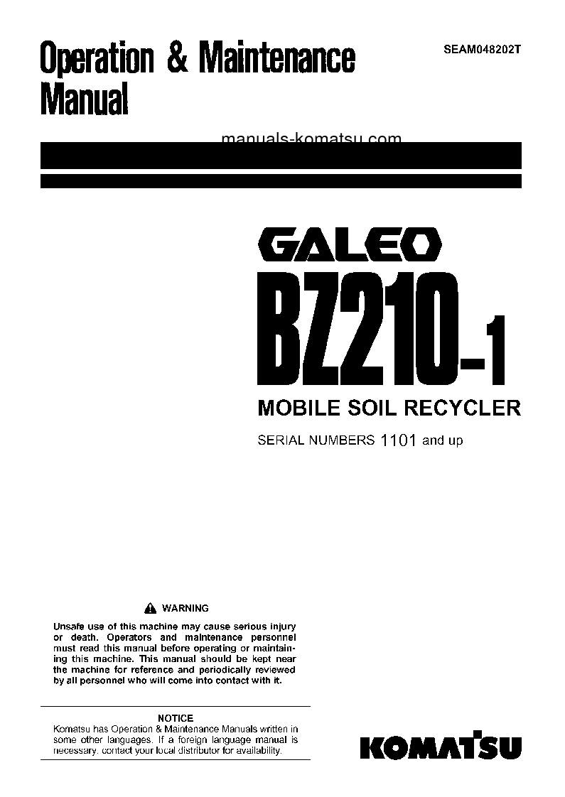 BZ210-1(JPN) S/N 1101-UP Operation manual (English)