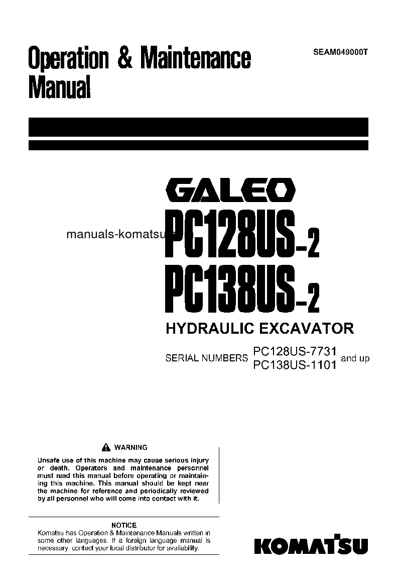 PC138US-2(JPN) S/N 1101-4500 Operation manual (English)