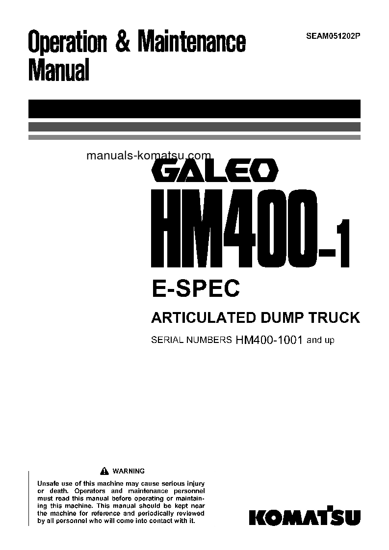 HM400-1(JPN)-E-SPEC S/N 1001-UP Operation manual (English)