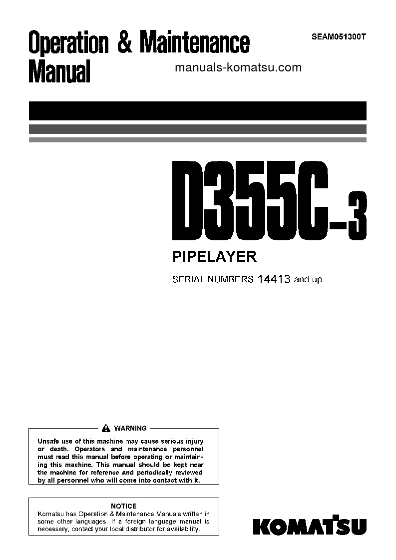 D355C-3(JPN) S/N 14413-UP Operation manual (English)