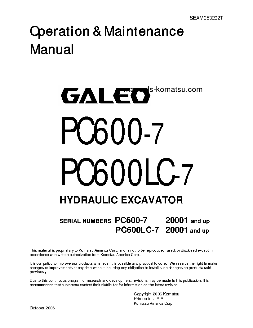 PC600LC-7(JPN) S/N 20001-UP Operation manual (English)