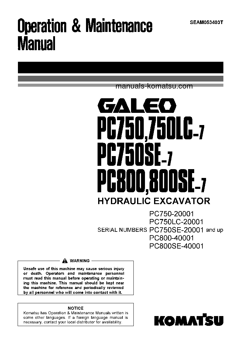 PC750SE-7(JPN) S/N 20001-UP Operation manual (English)