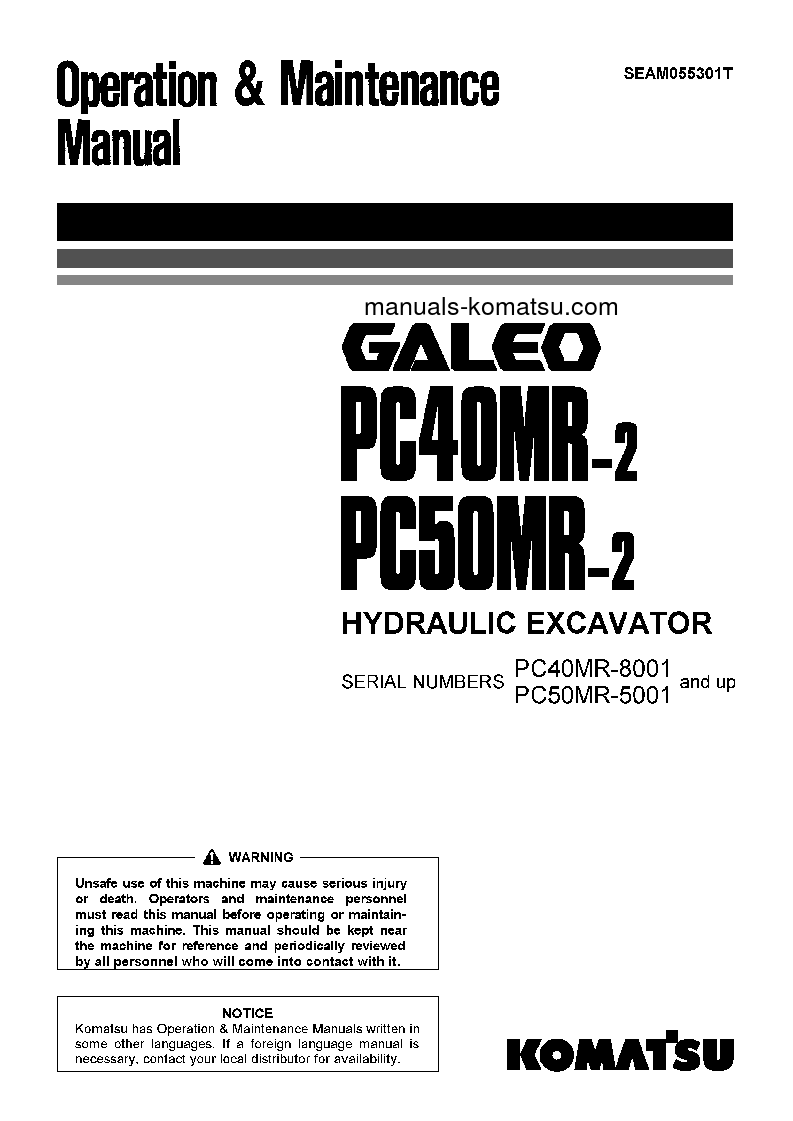 PC40MR-2(JPN)-NA S/N 8001-8771 Operation manual (English)