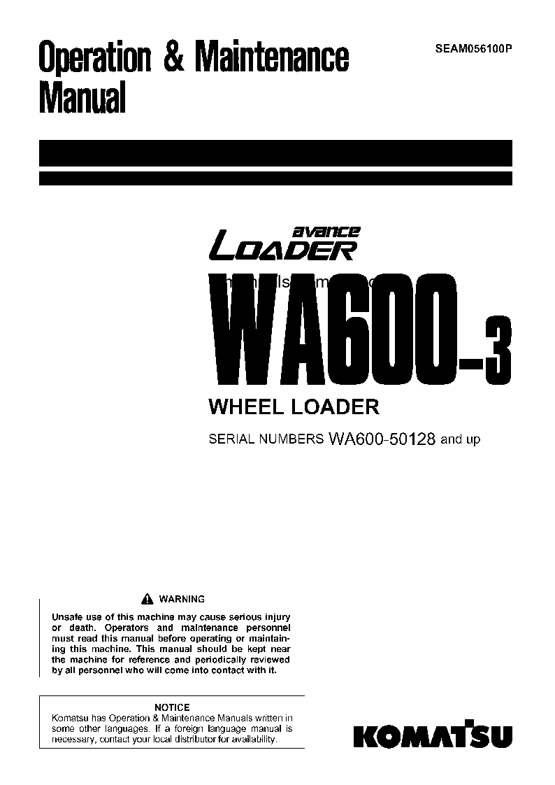WA600-3(JPN)-TBG S/N 50128-52000 Operation manual (English)