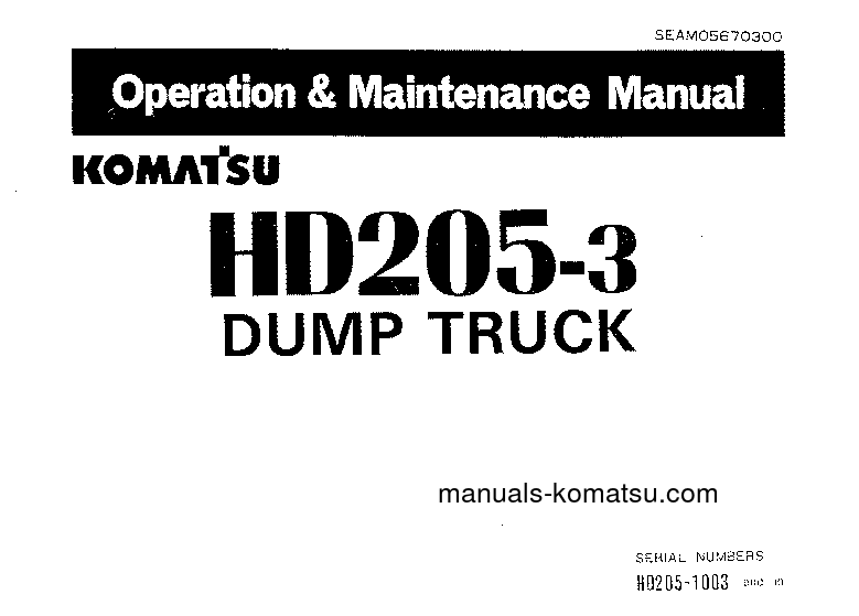 HD205-3(JPN) S/N 1003-1265 Operation manual (English)