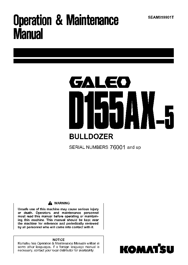 D155AX-5(JPN) S/N 76001-76242 Operation manual (English)