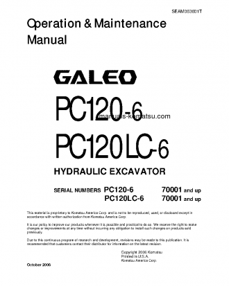 PC120LC-6(JPN) S/N 70001-UP Operation manual (English)