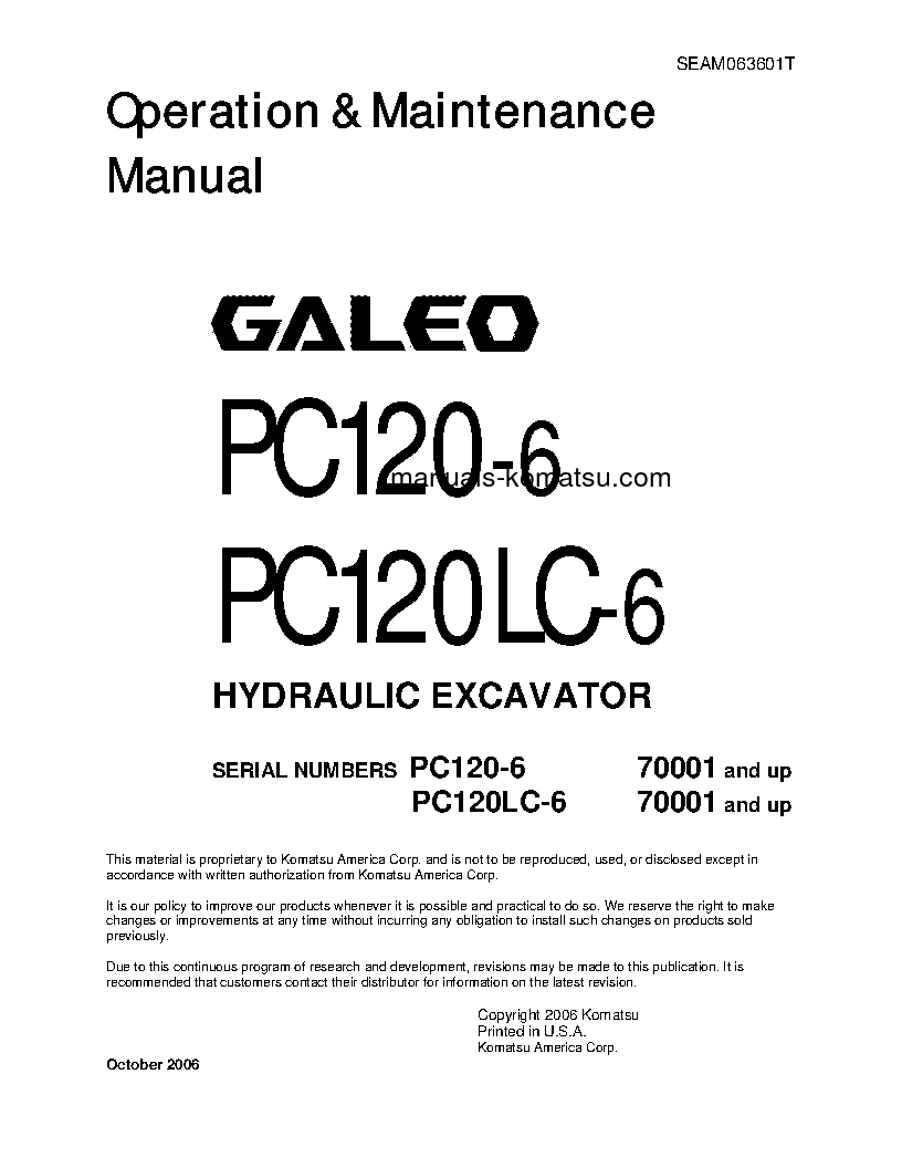 PC120LC-6(JPN) S/N 70001-UP Operation manual (English)
