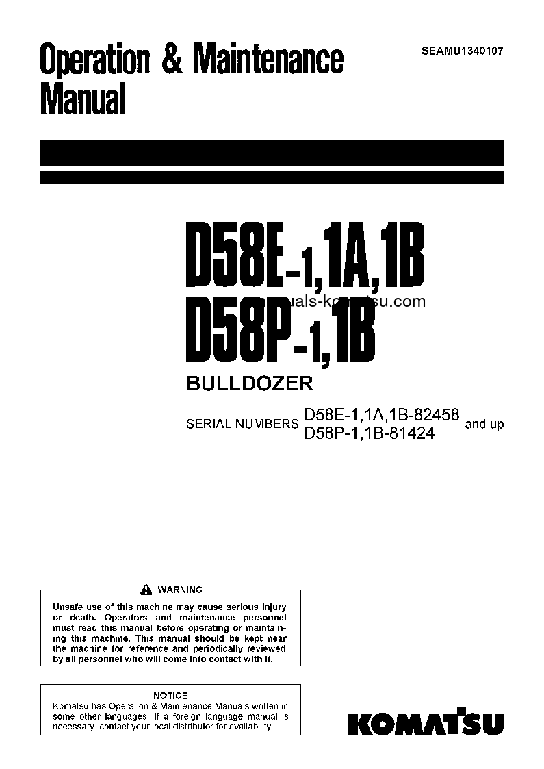 D58E-1(JPN) S/N 82458-UP Operation manual (English)