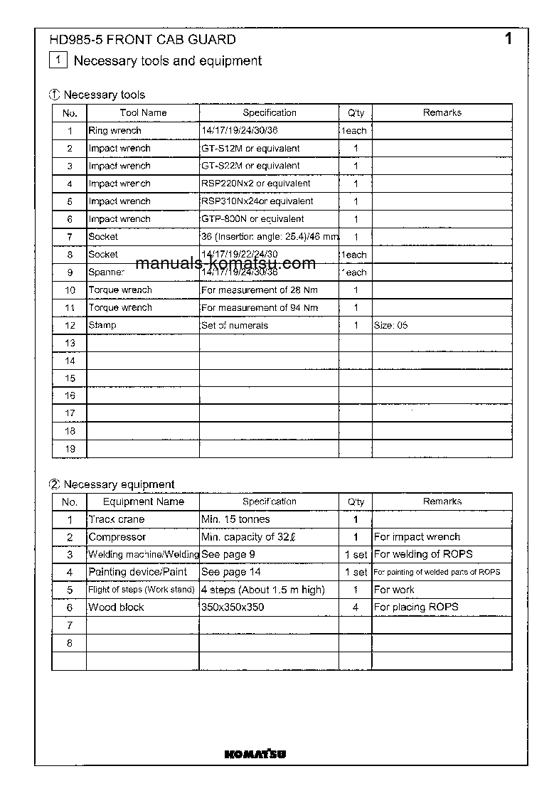 Protected: HD985-5(JPN)-FRONT CAB GUARD S/N 1055-UP Field assembly manual (English) Protected: HD985-5(JPN)-FRONT CAB GUARD S/N 1055-UP Field assembly manual (English)