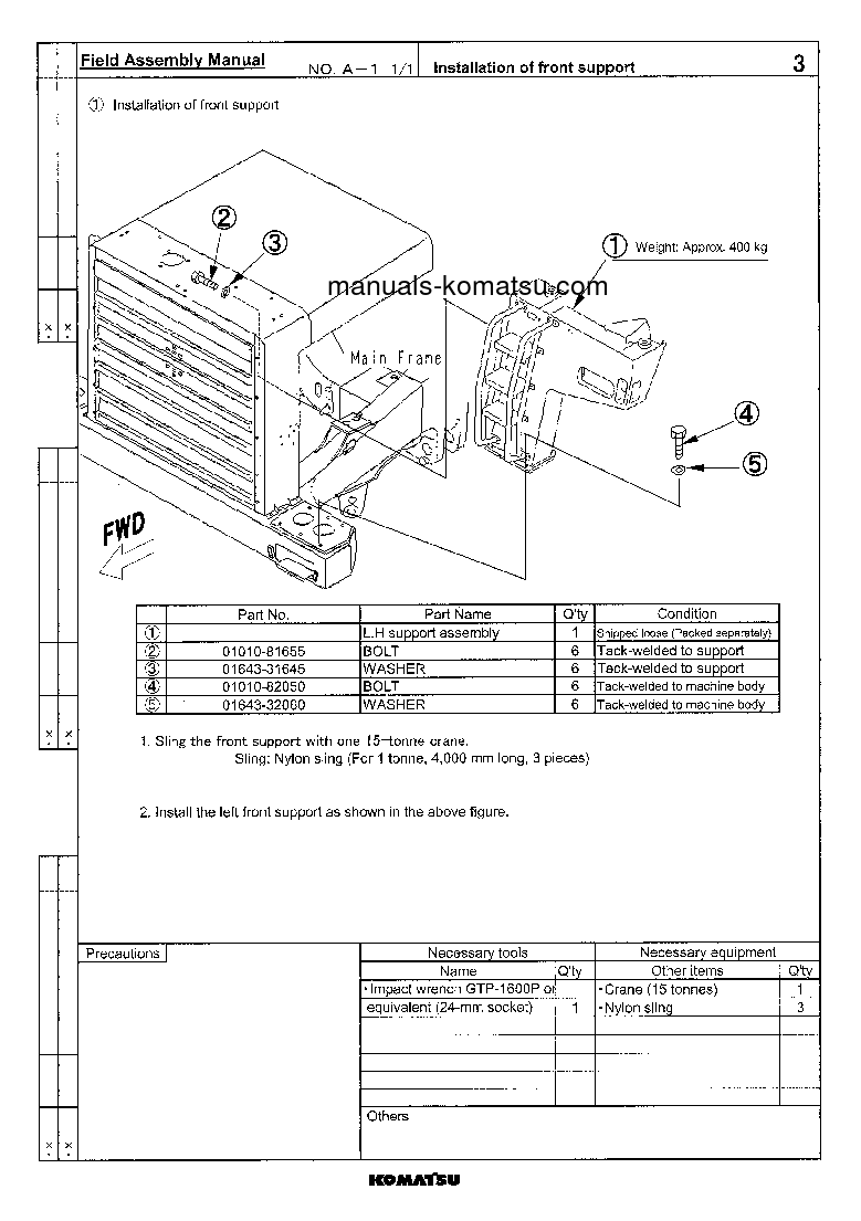 Protected: HD985-5(JPN)-FRONT CAB GUARD S/N 1055-UP Field assembly manual (English) Protected: HD985-5(JPN)-FRONT CAB GUARD S/N 1055-UP Field assembly manual (English)